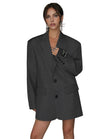 Women’s Oversized Blazer with Button Closure and Notched Lapel