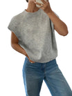Women’s Short Sleeve Knitted Top with Crew Neck and Ribbed Hem