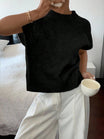 Women’s Short Sleeve Knitted Top with Crew Neck and Ribbed Hem