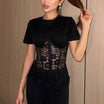 Women’s Short Sleeve Top with Lace Waist Panel
