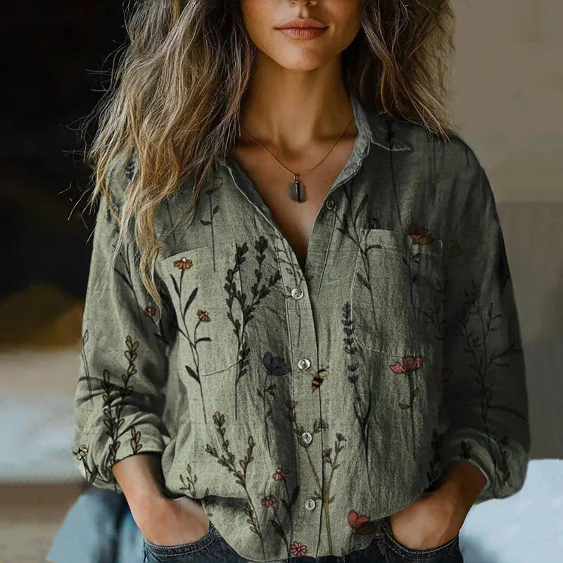Womens Top with Button Front Closure and Long Sleeves – Stylish Printed Blouse for Casual Summer Wear 1