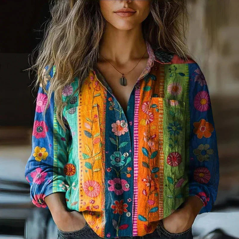 Womens Top with Button Front Closure and Long Sleeves – Stylish Printed Blouse for Casual Summer Wear 4