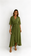 Wrap Maxi Dress with Flutter Sleeves and Adjustable Waist Tie – Elegant Chiffon Long Dress for Women 0