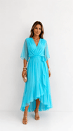 Wrap Maxi Dress with Flutter Sleeves and Adjustable Waist Tie – Elegant Chiffon Long Dress for Women 10