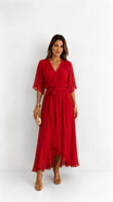 Wrap Maxi Dress with Flutter Sleeves and Adjustable Waist Tie – Elegant Chiffon Long Dress for Women 11