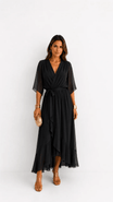 Wrap Maxi Dress with Flutter Sleeves and Adjustable Waist Tie – Elegant Chiffon Long Dress for Women 2