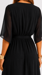 Wrap Maxi Dress with Flutter Sleeves and Adjustable Waist Tie – Elegant Chiffon Long Dress for Women 4