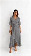 Wrap Maxi Dress with Flutter Sleeves and Adjustable Waist Tie – Elegant Chiffon Long Dress for Women 5