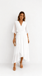 Wrap Maxi Dress with Flutter Sleeves and Adjustable Waist Tie – Elegant Chiffon Long Dress for Women 6
