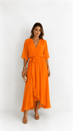 Wrap Maxi Dress with Flutter Sleeves and Adjustable Waist Tie – Elegant Chiffon Long Dress for Women 7