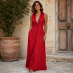 Women's Maxi Dress with Collared Button-Front – Breathable Linen Blend for Summer Elegance